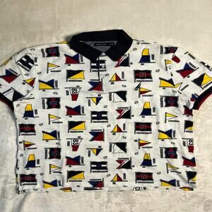 Nautica Pique Polo Men's 2XL AOP Sailing Club Flags Coastal Water Summer Beachy